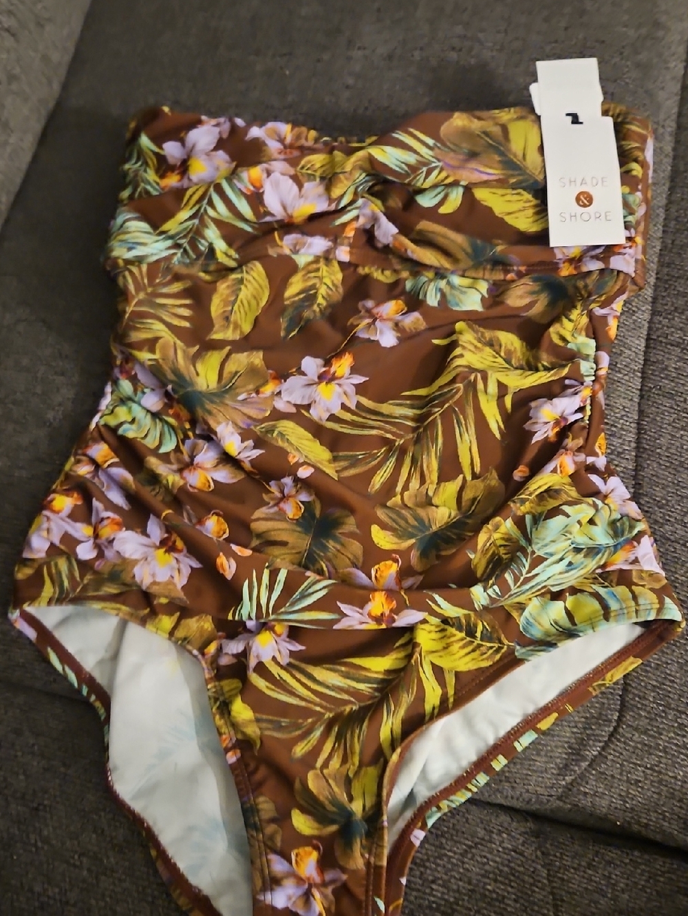 Shade & Shore Girls' Brown Tropical Floral One-Piece Swimsuit